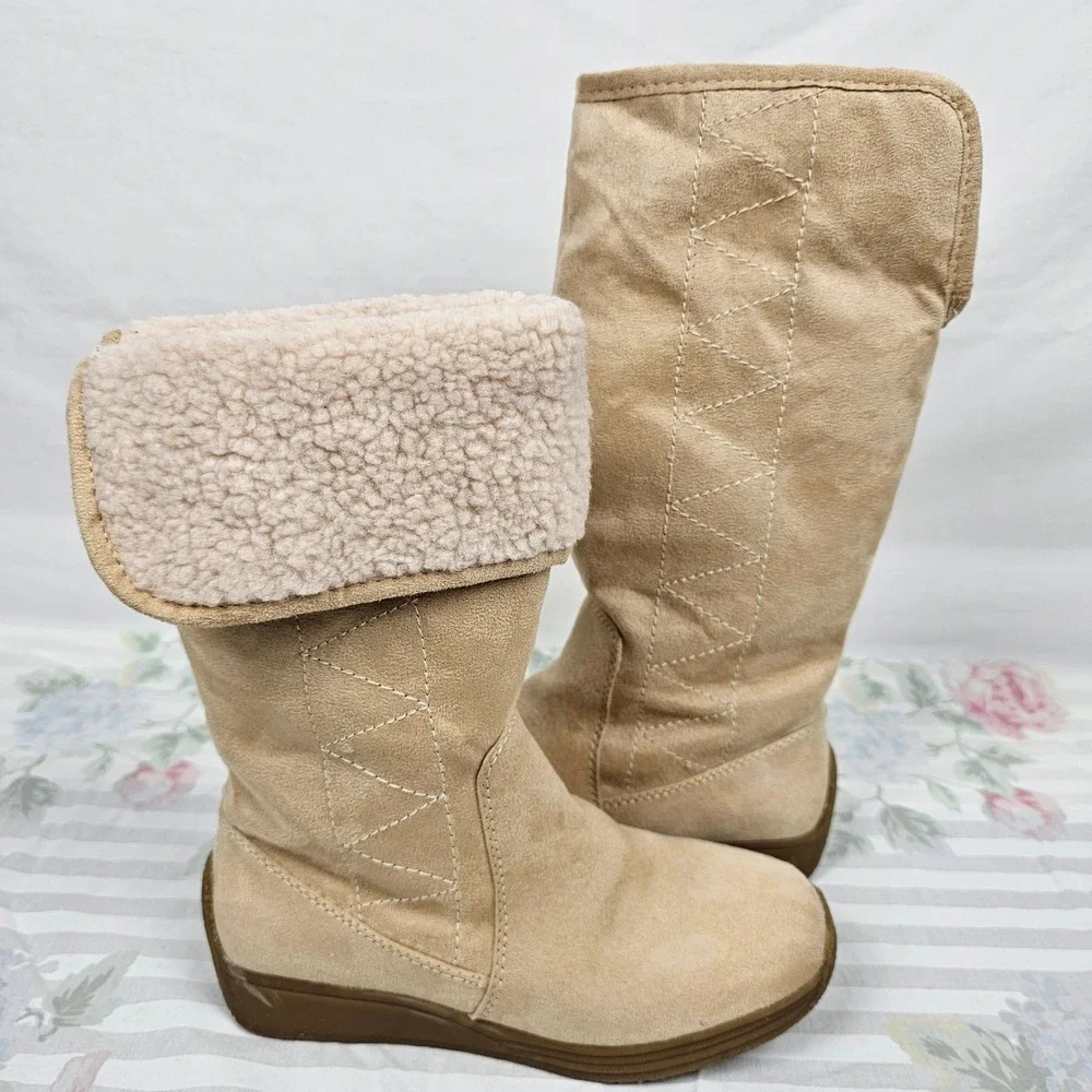Unionbay Women Tan‎ Minky Suede Shearling Lined Winter Boots 6M